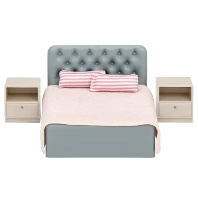 Image of LUNDBY Dolls House Furniture Bedroom Set Doll Bed Accessories for 11cm Mini 6 pieces, Age 3+ Scale 1:18