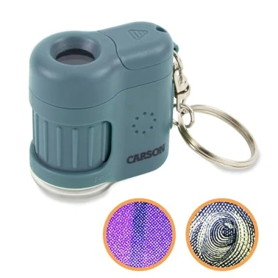 Image of Carson MM 280B MicroMini LED Lighted 20x Pocket Microscope with Built In UV Ligh tand Flashlight Blue