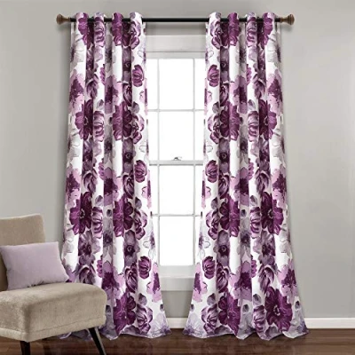 Image of Lush Decor Leah Room Darkening Window Curtain Panels Gray/Purple 52X84 Set