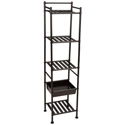 Image of Amazon Basics 5 Tier Shelf with Basket, Black, 28.5 D x 34.5 W 140.3 H cm