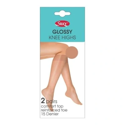 Image of Silky 15 Denier Glossy Knee Highs Trouser Socks One Size (Shoe 3 8) 2 Pairs (as8, alpha, one_size, regular, Natural Tan, Size)