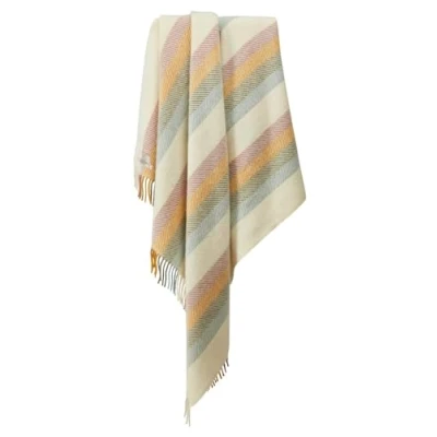 Image of Tweedmill Stripe Blanket/Throw Primrose 150 x 183cm 100% Pure New Wool Sofa/Bed Blanket Made in the UK