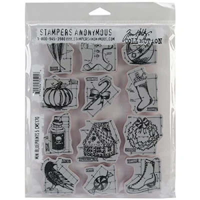 Image of Stampers Anonymous Tim Holtz Cling Rubber Stamp Set 7 x 8.5 inch, Mini Blueprints #5, Multi Colour