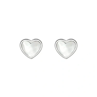 Image of Dew Sterling Silver and White Mother of Pearl Heart Stud Earrings