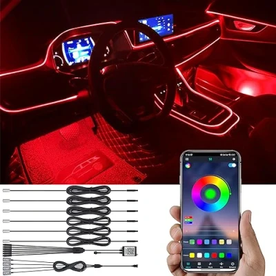 Image of TABEN Car Atmosphere Light Kit Music Sync Multicolor RGB 16 Million Colors 8 Meters Fiber Optic USB Footwell Ambient Lighting Kits, Sound Active Function and Wireless Bluetooth APP Control DC 12V