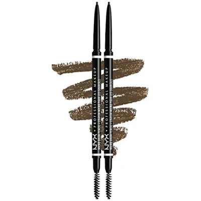 Image of NYX Professional Makeup Micro Brow Pencil, Dual Ended with Mechanical Pencil and Spoolie Brush, Pack of 2, Shade: Ash Brown