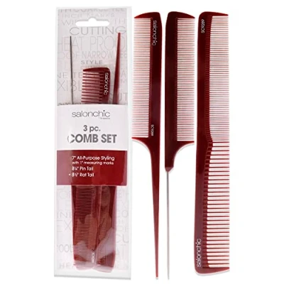 Image of SalonChic Comb Set for Unisex 3 Pc Brown