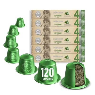 Image of La Natura Lifestyle 120 x Peppermint Tea in Aluminium Capsules, Compatible with Nespresso®3 Capsule Machines, 100% Recyclable, Exquisite and Natural Tea, Refreshing Taste
