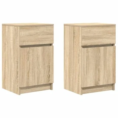 Image of vidaXL bedside cabinets 2 pcs nightstand sonoma oak engineered wood 39x35x65cm bedroom furniture modern versatile storage