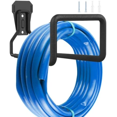 Image of Metal Garden Hose Holder Heavy Duty Hanger Wall Mounted Water Garage Hook Sturdy Storage Bracket Stand Organizer with Fittings for Extension Cords