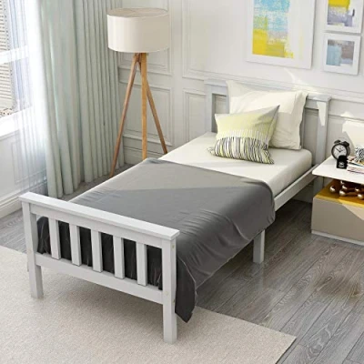 Image of BTM Single Bed White 3ft Solid Pine Wooden Frame for Adults, Kids 190 x 90 cm (3FT)