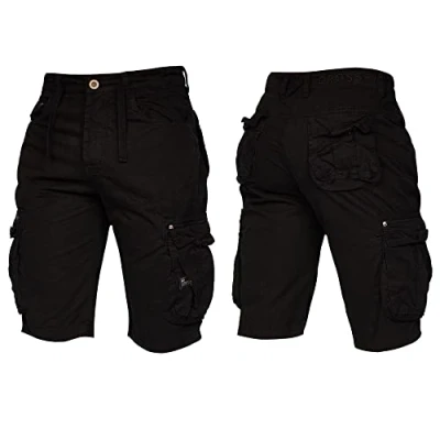 Image of Crosshatch New Mens Shorts Knee Length Combat Cargo Cotton Holiday Summer Camo Jeans by Jeanbase Black 30