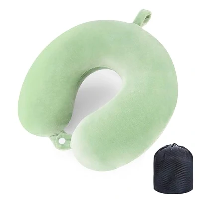 Image of WENGX Travel Pillow Neck Memory Foam Pillows Head Support Cushion for Airplane Train Car Office Essential Flight a Long Hauls Sleeping Rest (Green)