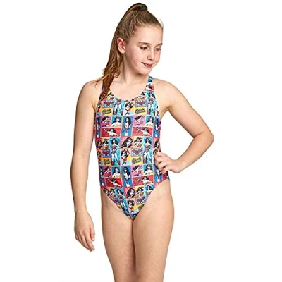 Image of Zoggs Girls Wonder Woman Rowleeback One Piece Swimsuit Multi Coloured, 26 UK, 116cm, 6 Years