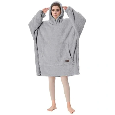 Image of Catalonia Classy Oversized Sherpa Hoodie Blanket, Fluffy Warm Cosy Blanket with Sleeves and Hood, Wearable as a Gift Idea for Women Men