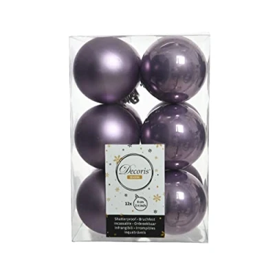 Image of Set Of 12 Heather Lilac Christmas Baubles 6cm Shatterproof Tree Ornaments Shiny Matt Decs