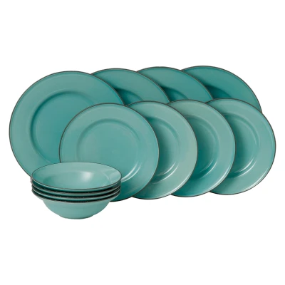 Image of Royal Doulton 40012631 Gordon Ramsay Union Street 12 Pc Dinnerware Set Teal, Stoneware, Blue, 33.2cm