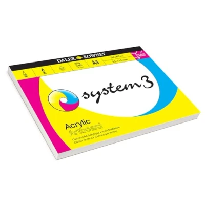 Image of Daler Rowney System3 Linen Texture Acrylic Artboard Pad, 1.4mm Thick, Glued 1 Side, 10 White Sheets, Ideal for Professional Artists &amp; Students