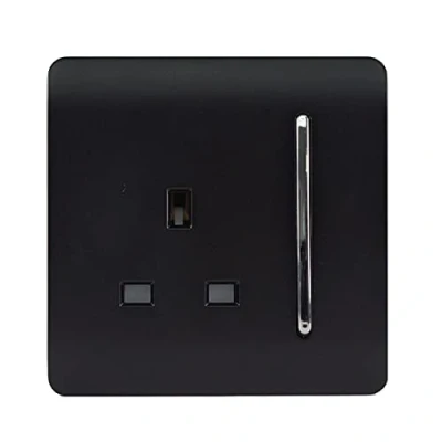 Image of Trendi Artistic Modern 1 Gang 13 Amp Switched Plug Socket Matt Black