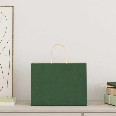 Image of vidaXL Paper Bags 250 pcs with Handles Green 32x17x25 cm