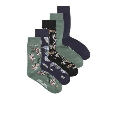 Image of Jack &amp; Jones Jactrevor 5 PACK Socks, Men&#039;s, Size: One Size, Black/navy blazer/trellis