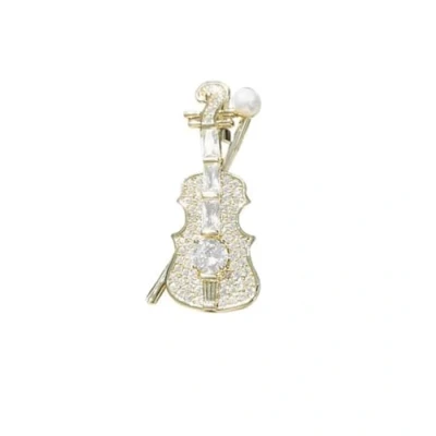 Image of LISADORE Crystal Pearl Violin Brooch Rhinestone Musical Instrument Lapel Pins Metal Badge Pin Music Play Art Dress Accessories Jewelry Lover Gift