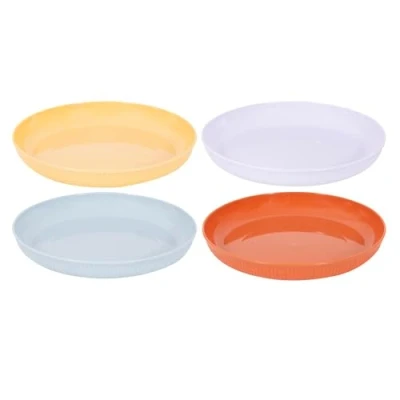 Image of Pack of 12 Ribbed Plastic Food Plates Snack Summer Party Outdoor Picnic BBQ Terracotta Yellow Blue Lilac Reusable Strong Durable Pasta Bowl