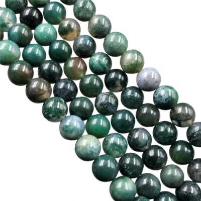 Image of AAA Natural Moss Agate Gemstone 8mm Round Plain Beads 15&quot; Long Strand, for Jewelry Making, Beads, Use