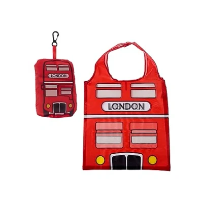 Image of Puckator Foldable Reusable Shopping Bag London Icons Red Routemaster Bus Design Folding Bags Tote Foldaway Fold Up in Pouch Family Beach