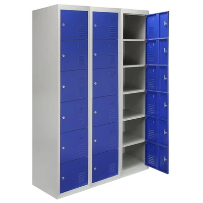 Image of Monster Shop Metal Lockers 3 x 6 Doors Storage, Flatpack Blue &amp; Grey Lockable Unit Staff School Gym Changing