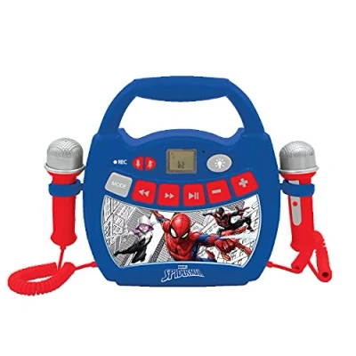 Image of Lexibook, Spider Man, Portable karaoke digital player for kids, Microphones, Light effects, Bluetooth®, Record and voice changer functions, Blue, MP320SPZ