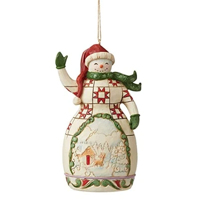 Image of Enesco Jim Shore Heartwood Creek Red and Green Snowman Christmas Ornament 6009470