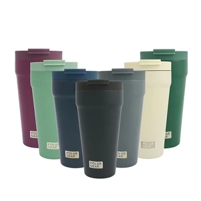 Image of Polar Gear Coffee Cup Travel Mug, 470ml Large Insulated with Leakproof Screw Closure Lid, 304 Stainless Steel Double Walled, Reusable Cups (Black)