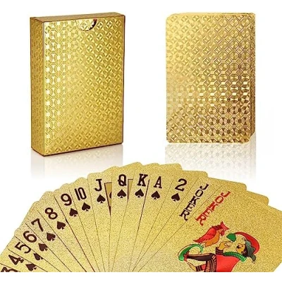 Image of Luxury 24K Gold Foil Poker Playing Cards Deck Carta de Baralho with Box Good Gift Idea (Glod)