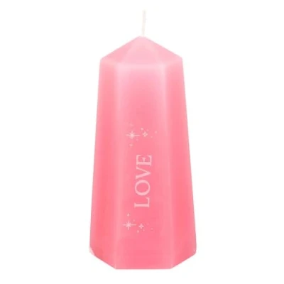 Image of Love Crystal Candle with Hidden Rose Quartz, 30 Hour Burn Time, Pink Tower Shape for Romance &amp; Confidence, Unscented Paraffin Wax Meditation, Intention Setting Sacred Spaces