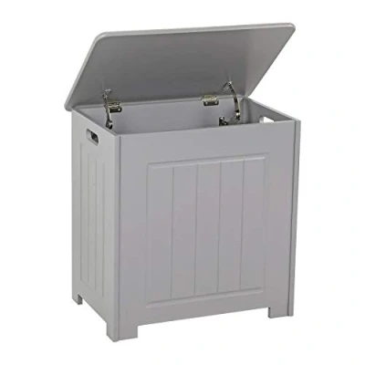 Image of Taylor &amp; Brown Wooden Bathroom Laundry Cabinet Storage Cupboard Chest Bin Basket Unit, Grey 51cm x 40cm