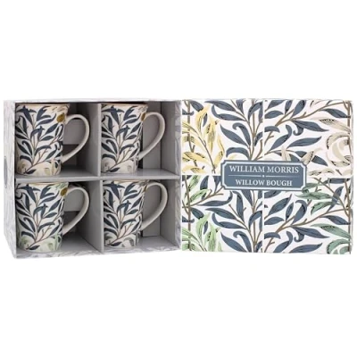 Image of The Leonardo Collection William Morris Lustre Willow Bough Mugs Set of 4 Kitchen &amp; Home Tableware Mug for Every Occasion Lovely Coffee Cup Mens Gifts Birthday Women