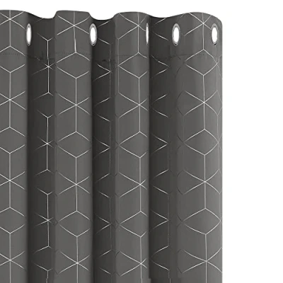 Image of Deconovo Blackout Curtains 63 Inch Drop, Eyelet Thermal Insulated Curtains, Diamond Foil Printed for Living Room, 52 x Inch(Width Length), Grey, One Pair