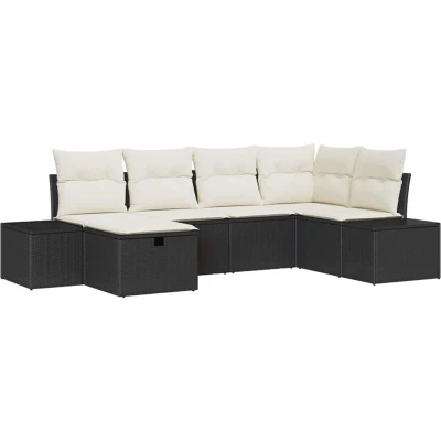 Image of vidaXL 6 Piece Garden Sofa Set with Cushions Black Poly Rattan