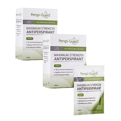 Image of Perspi Guard Maximum Strength Antiperspirant Wipes 14 Pack 2 x 7pk Individually Wrapped for Women and Men Effective Protection Against Excessive Sweating Odour