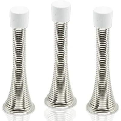 Image of 6 Pcs Wall Mounted Chrome Spring Door Stop Sprung Stopper Skirting Board Buffer,Door Stoppers for