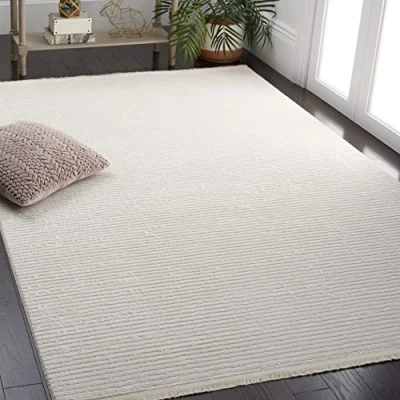 Image of Safavieh Geometric Rug for Living Room Dining Bedroom Whisper Collection Short Pile Ivory 4ft x 72in