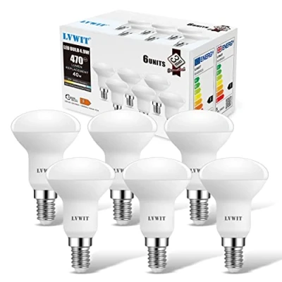 Image of LVWIT E14 Led Light Bulb Cool White,Reflector 4.9W 6500K Daylight Spotlight Bulbs Equal 40W Incandescent Bulb, 470LM,Small Screw Bulb,Non Dimmable (6 PCS)