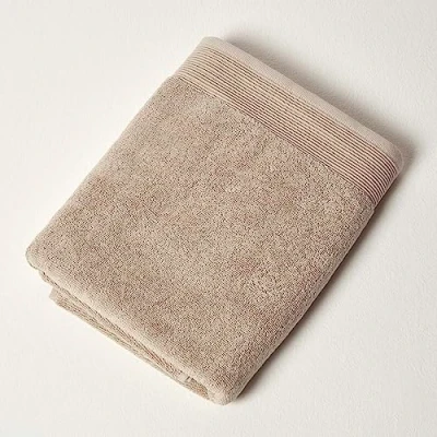 Image of HOMESCAPES Taupe Bath Towel 700 GSM Combed 100% Egyptian Cotton 70 x 130 cm