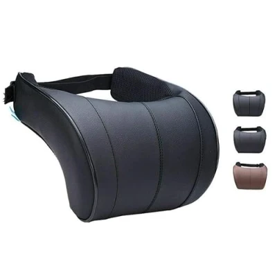 Image of MASO Car Seat Neck Support Pillow PU Soft Leather + Memory Foam,Head Cushion Pad for Driving Headrest Relax, with Adjustable Strap