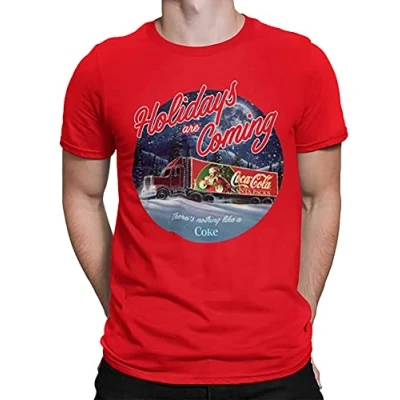 Image of Coca Cola Holidays are Coming There&#039;s Nothing Like a Coke Truck Graphic Red Unisex T Shirt (Small)