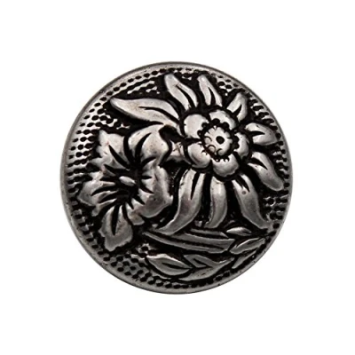 Image of Hartmann Knöpfe Metal Button, Silver, Antique Finish with Blackened Edelweiss Flowers, 18mm, Pack of 6