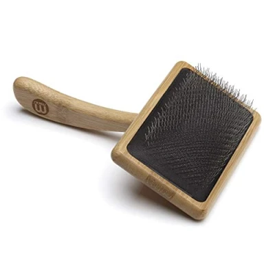 Image of Mikki Bamboo Soft Pin Slicker Brush for Dog, Cat, Puppy, Medium, Long and Curly Coats, Removes Knots, Tangles, Dead Hair, Handmade from Natural Bamboo, Large