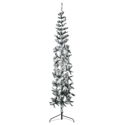Image of &quot;vidaXL Slim Artificial Half Christmas Tree with Flocked Snow Space Saving, 210 cm Tall, PVC Material, Ideal for Small Spaces&quot;