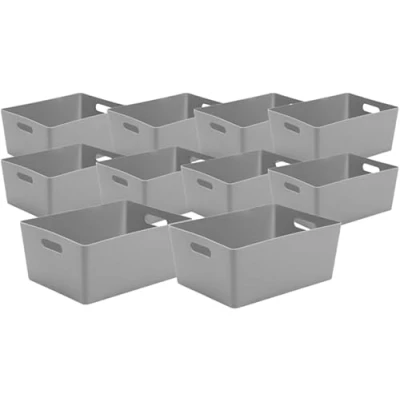 Image of Fixtures Business &amp; Homewares Studio Storage Baskets Grey Sized Wham 4.02 {10 Pack}, Shelf Storage, Wardrobe Display Boxes.
